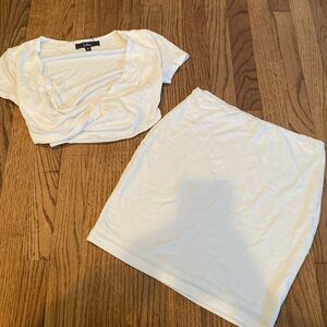 White Crop top skirt set Lulus